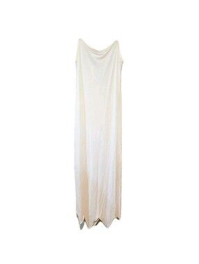 Vintage Zandra Rhodes Womens Beaded Ivory Silk Long Dress Hankerchief Slip XS
